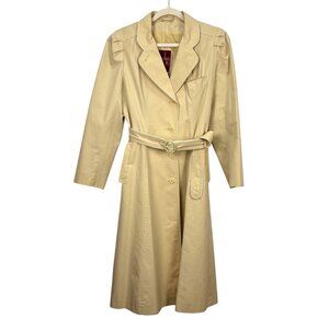 Vintage 70s-80s J. Gallery‎ Beige Womens Long Trench Coat Size 11 Belted Button
